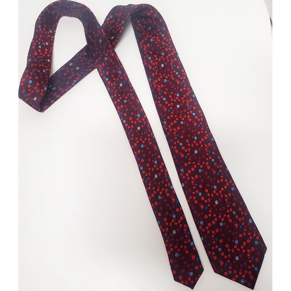 Jos A Bank Necktie Reserve Silk Burgundy w/Polka Dots Red/Periwinkle/White Print - Picture 5 of 8